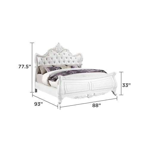 Wooden Pearl White Modern Style 5 Pc King Bedroom Set