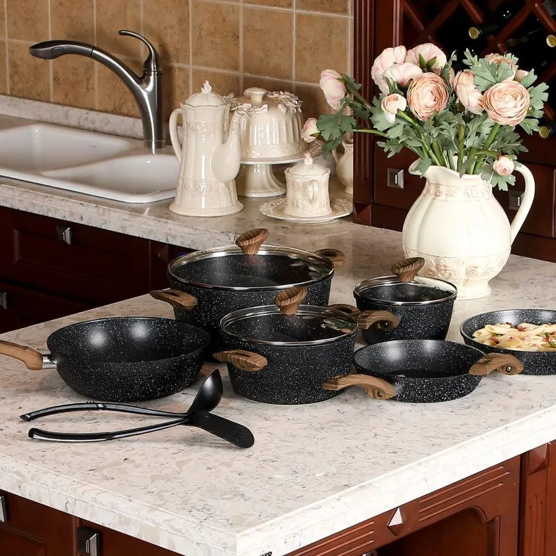 12/17-piece Granite Nonstick Cookware Sets