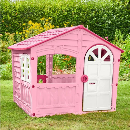 House of Fun Playhouse for Kids – Indoor Outdoor – Working Door and Windows – Pink and White Candy Floss Color