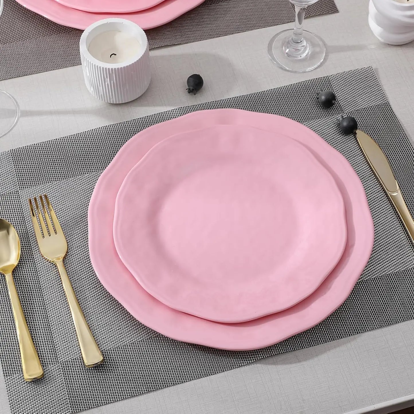 18 Piece Pink Melamine Dinnerware Set