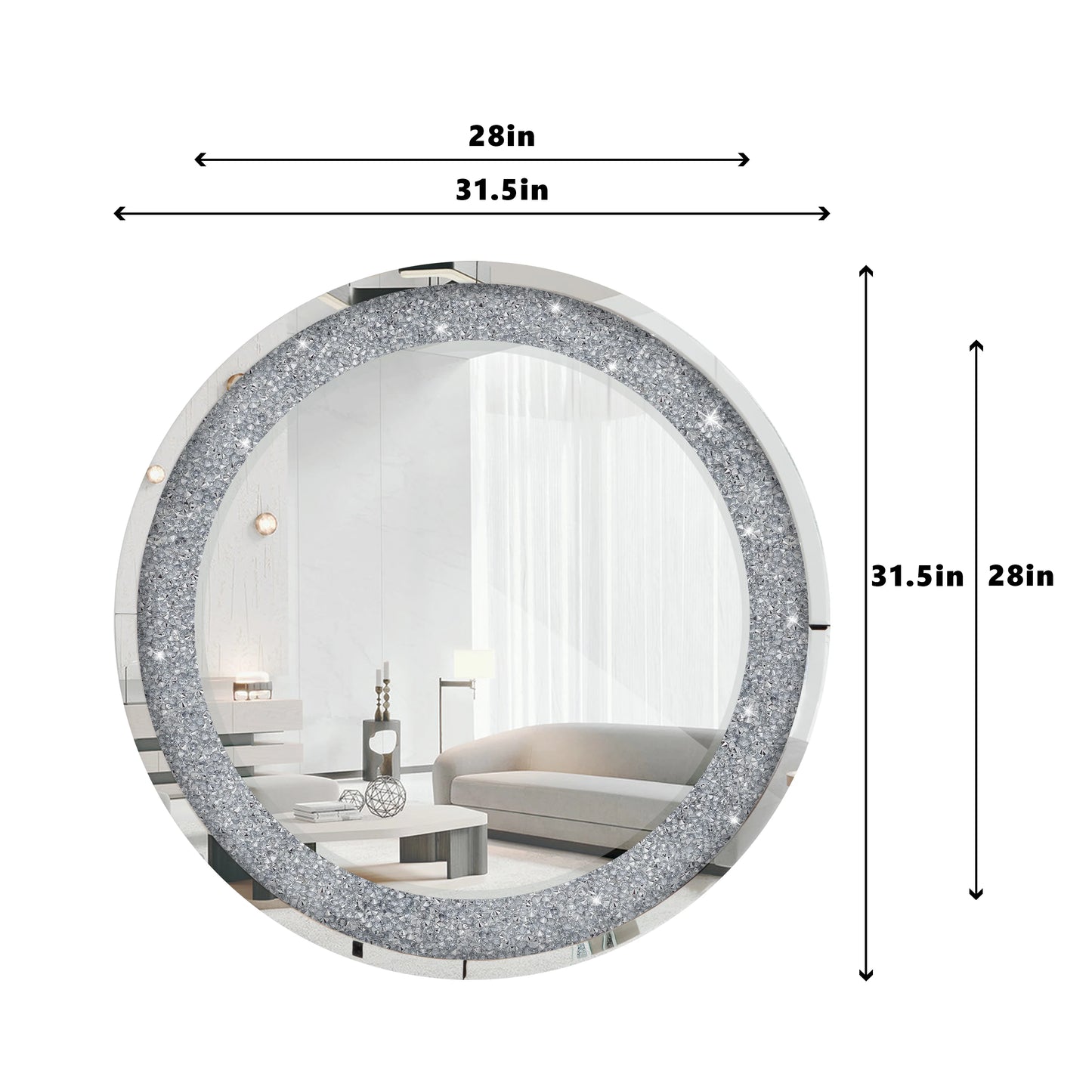 32" Round Crushed Diamond Accent Wall Mirror