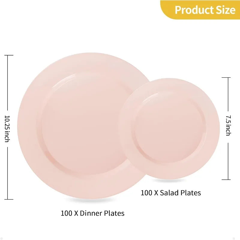 200 PCS Plastic Disposable Heavy Duty Plates