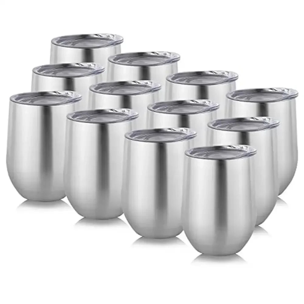 Pack of 12 Insulated Stainless Steel Wine Tumbler with Lid (12oz)- Customizable Travel Coffee Cups