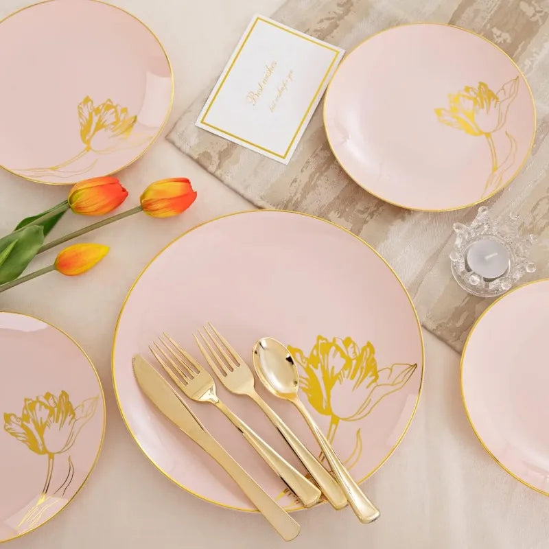 175PCS ELEGANT DESIGN Floral Plastic Disposable Plate Set