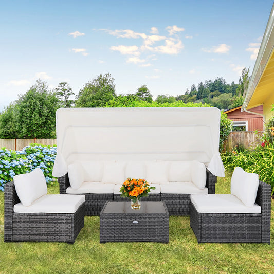 6-Piece Conversation Patio Furniture Set w/ Retractable Canopy