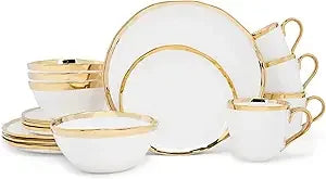 16-Piece Metallic Bubble Porcelain Dinnerware Set - Service for 4, White with Gold