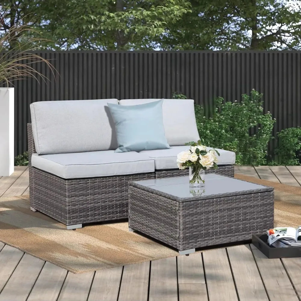 3PCS All-Weather PE Wicker Conversation Sofa Set