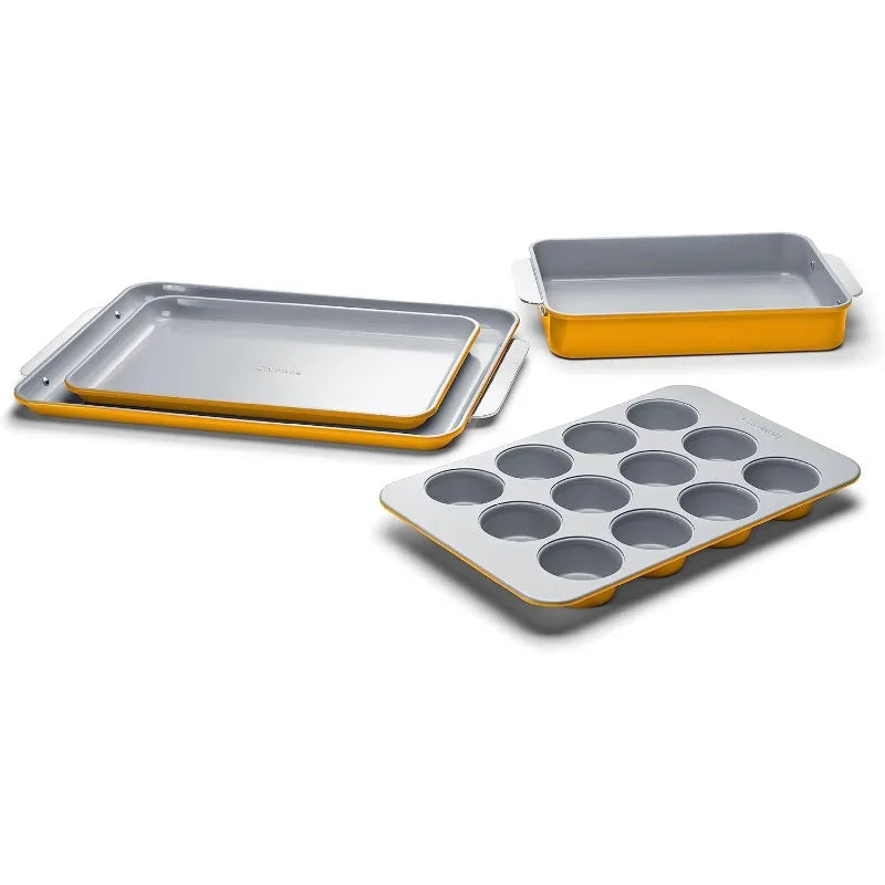 Nonstick Ceramic Bakeware Set (11 Pieces) - Baking Sheets, Assorted Baking Pans, Cooling Rack, & Storage