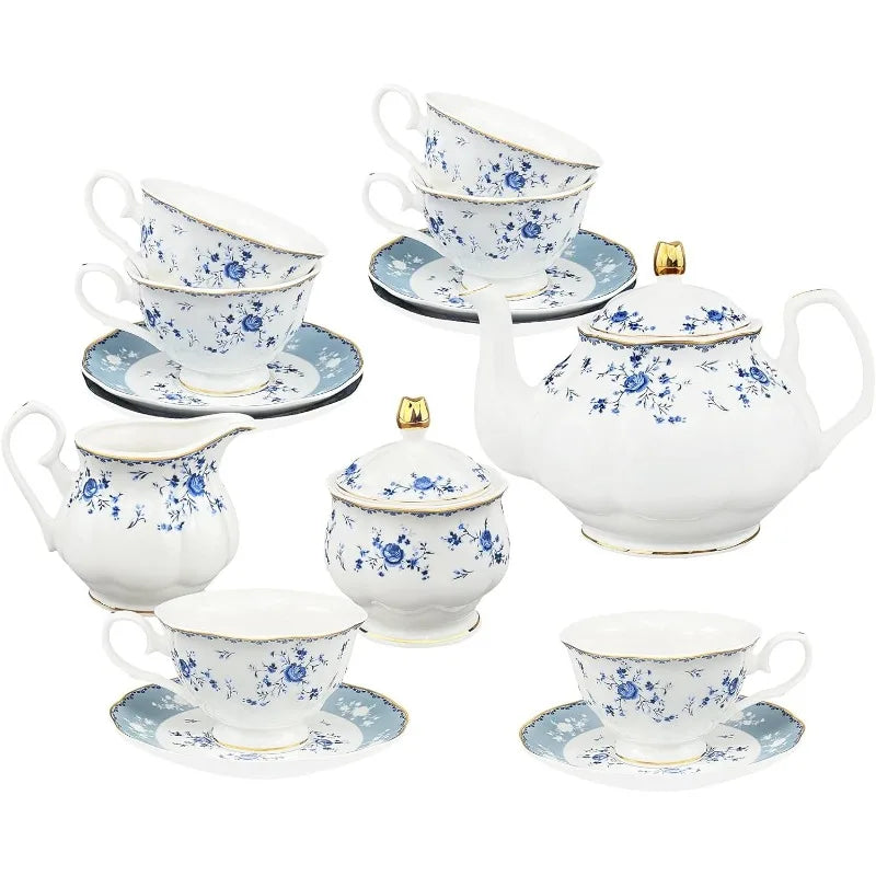 21 Piece Floral Porcelain Tea Set, for 6