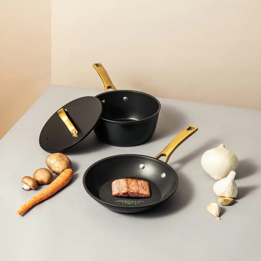 Heavy Duty 12 Piece Black Gold Non Stick Induction Cookware Set