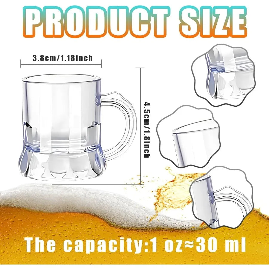 12 Pcs Mini Clear Plastic 1 oz Reusable Beer Mug Shot Glasses