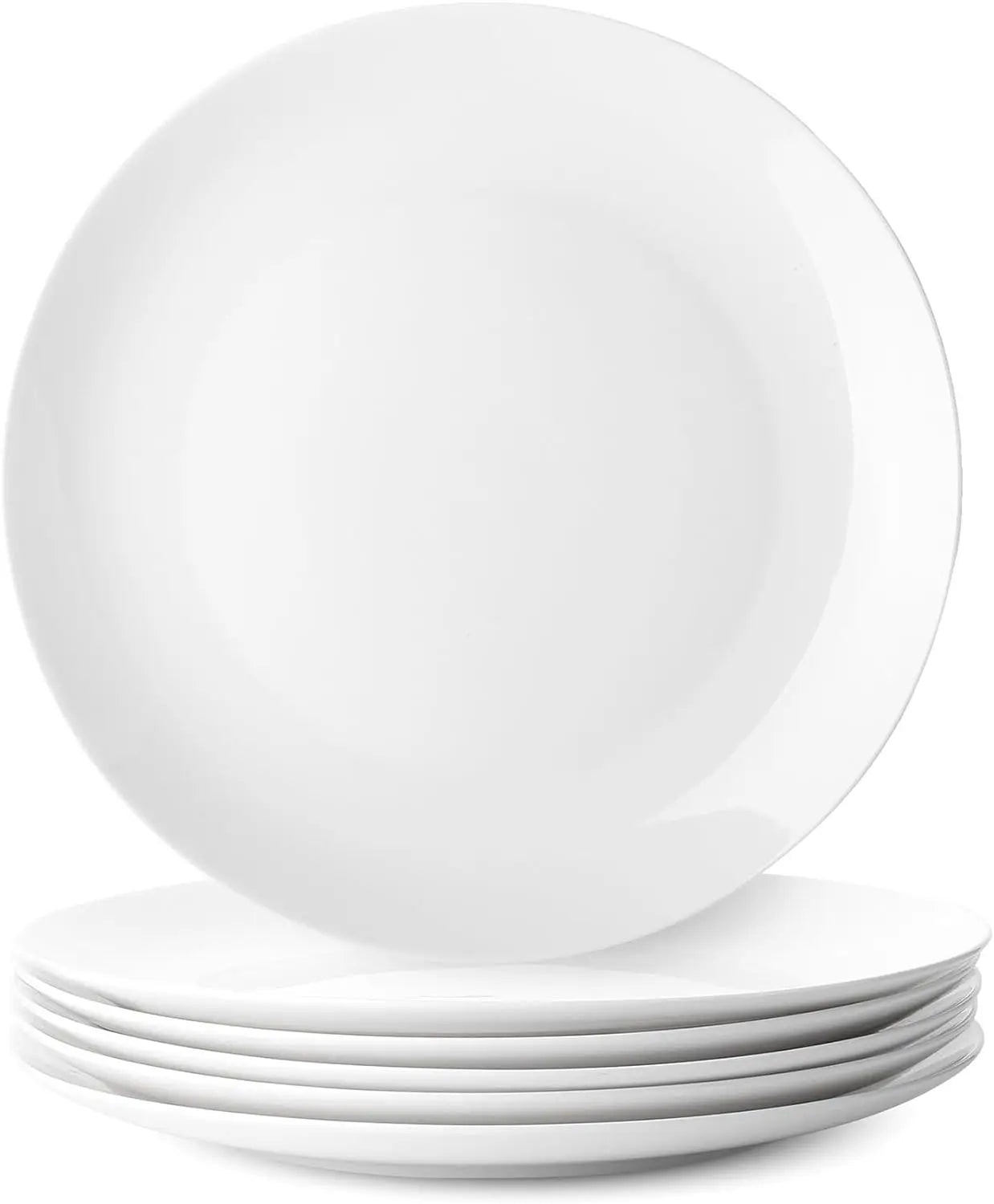 Set of 12, White Porcelain Dinner Plates, 10.5"