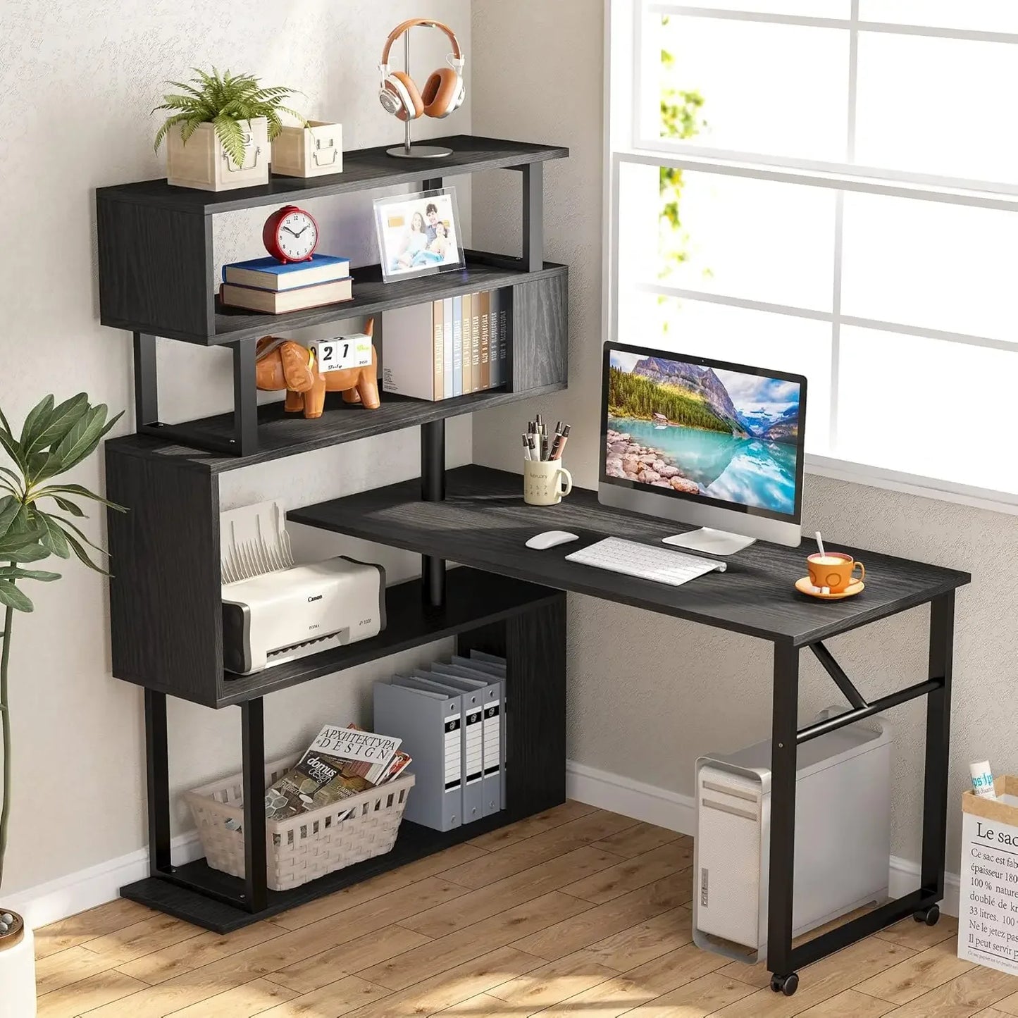 Study Desk with 5 Shelves Bookshelf