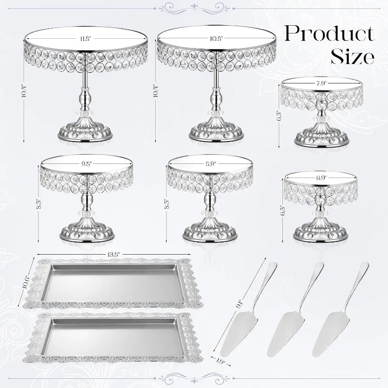 12 Pieces Silver Vintage Cake Display Stand with Crystal Edge