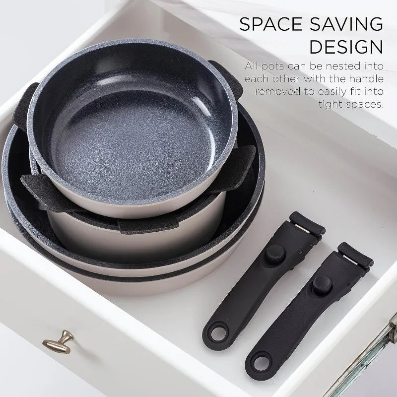 16 Piece Healthy Safe Ceramic Nonstick Kitchen Cookware with Soft Touch Removable Handle