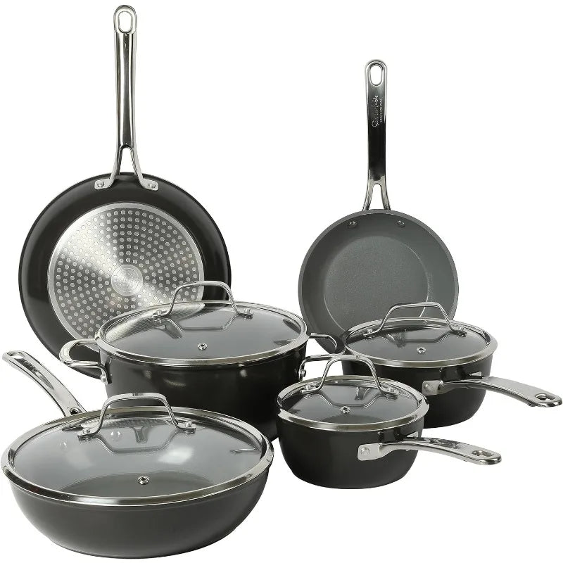 10 Piece PFA Free Titanium Ceramic Nonstick Interior Forged Aluminum Cookware Set