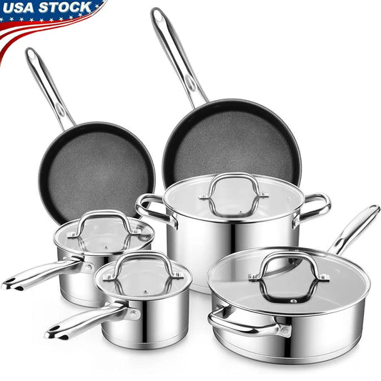 10 Pcs Nonstick Stainless Steel Pots and Pans Set