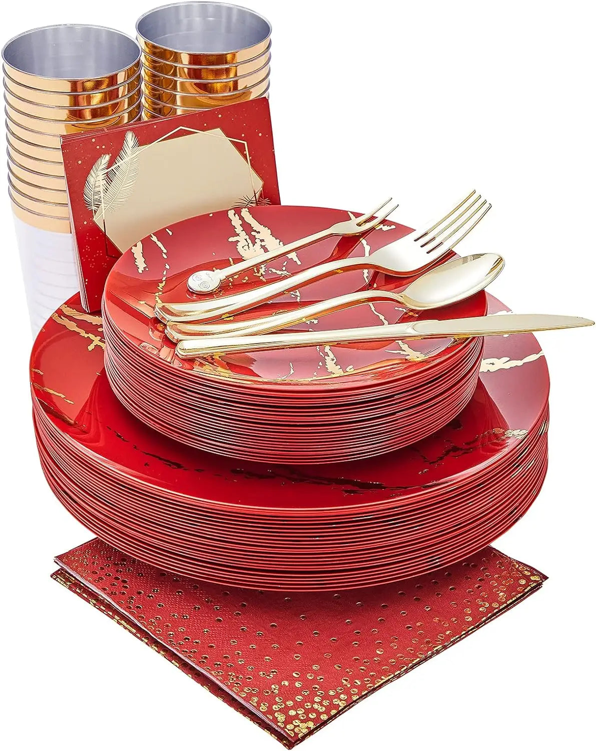 225pcs Plastic Plates, Disposable Dinnerware Set Include 25 Dinner Plates, 25 Dessert Plates