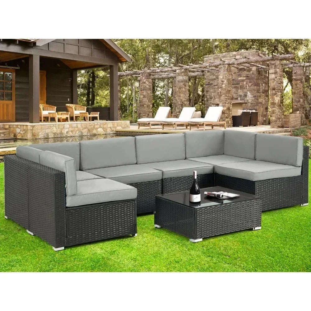 7 Piece PE Wicker Rattan Outdoor Sectional Sofa Set