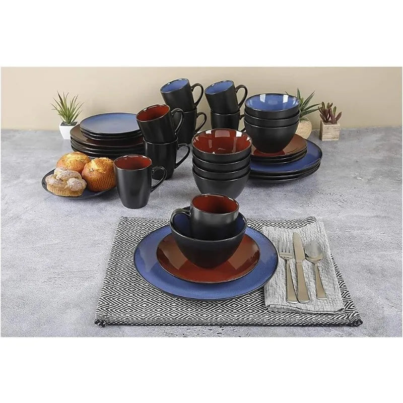 Round Reactive Glaze Stoneware Dinnerware Set, Service for 4 (16pc)