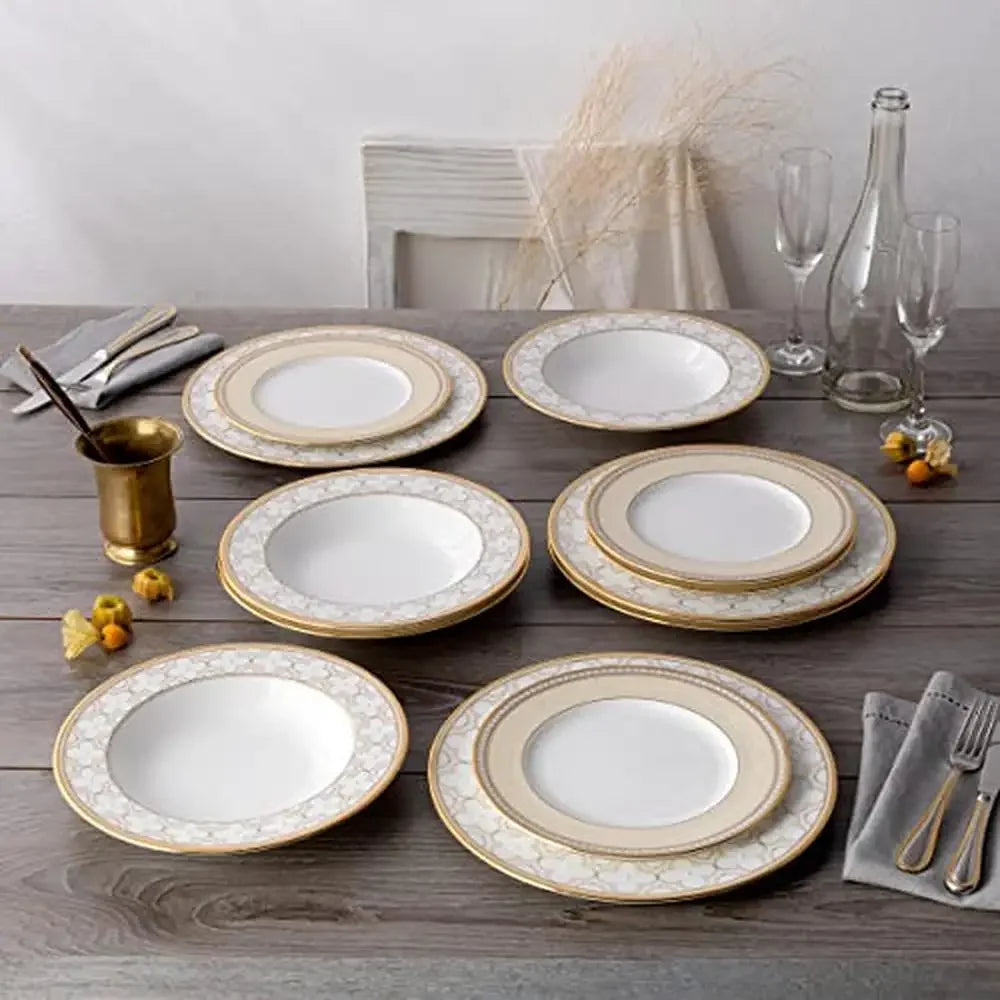 Luxury 12-Piece Gold Trim Bone China  Dinnerware Set, Service for 4