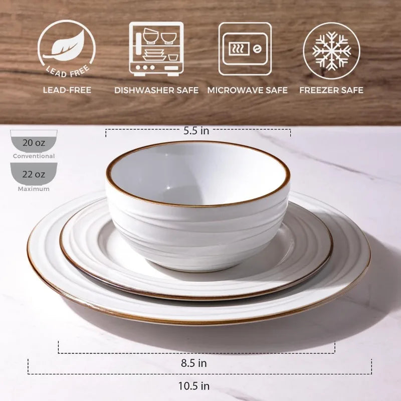 Embossed Elegant Stoneware Plates and Bowls Sets