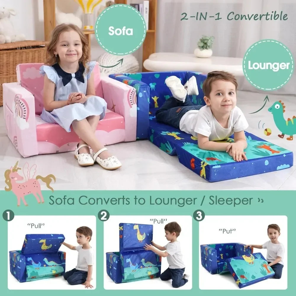 Toddler's Fold Out Sofa Bed/ Flip Out Convertible Lounge Chair