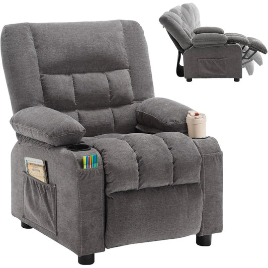 Kid's Push Back Recliner Chair with Cup Holders & Side Pockets, Adjustable Footrest & Headrest