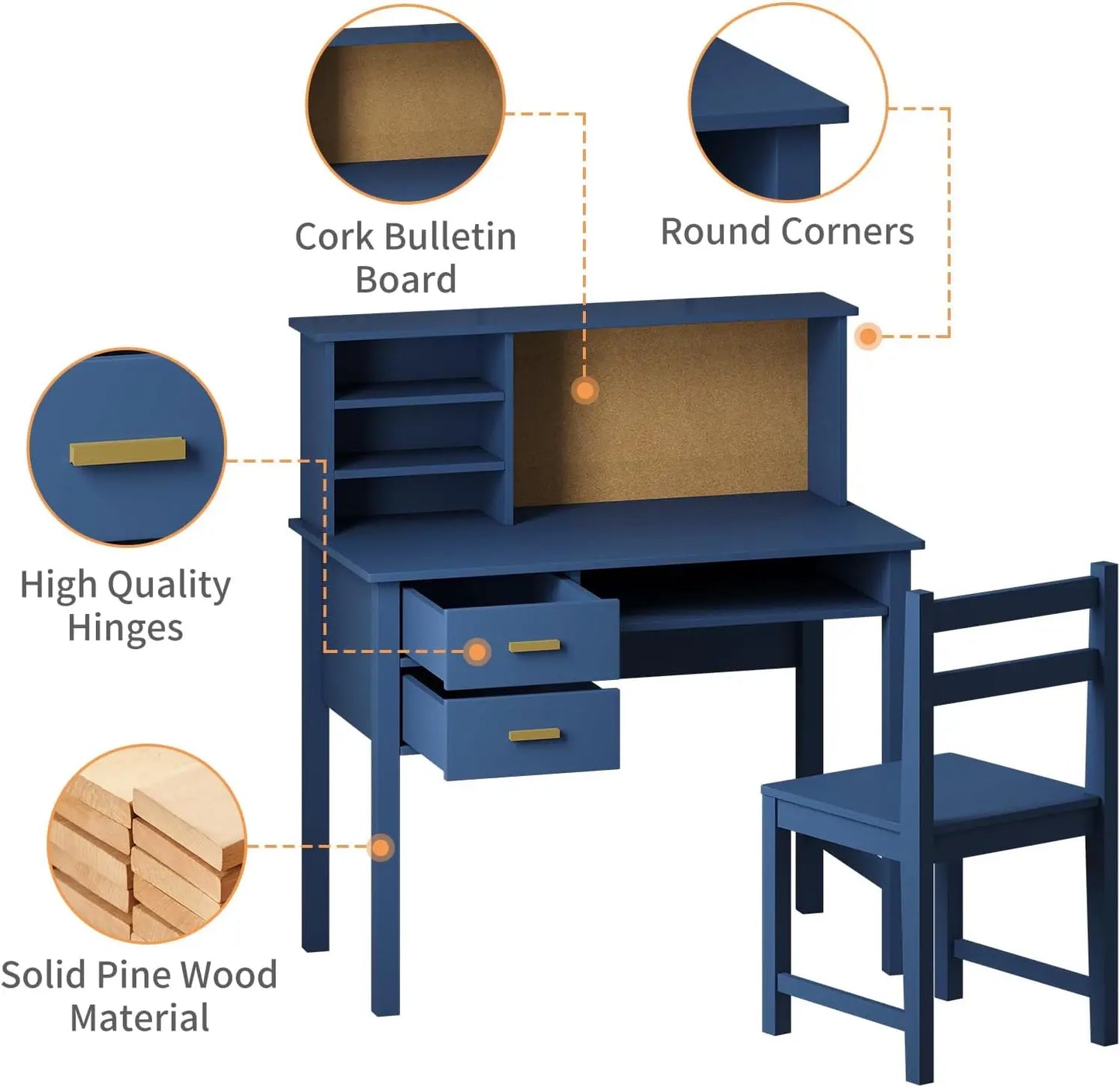 Wooden Children Study Table with Hutch/Drawer & Bulletin Board