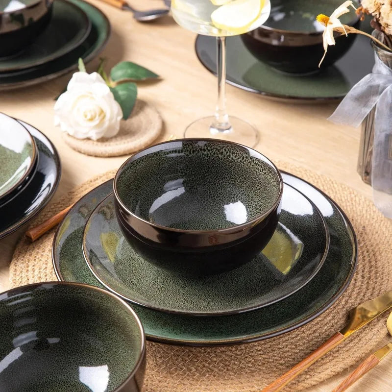 Ceramic Dinnerware Sets,Stoneware Coupe Plates and Bowls Sets,Highly Chip and Crack Resistant | Dishwasher & Microwave