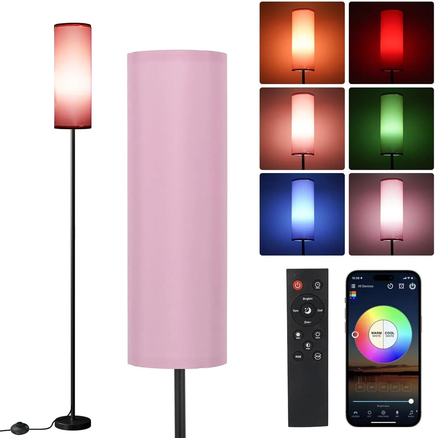 Dimmable 3 Colors Temperature, Modern Floor Lamp with Remote