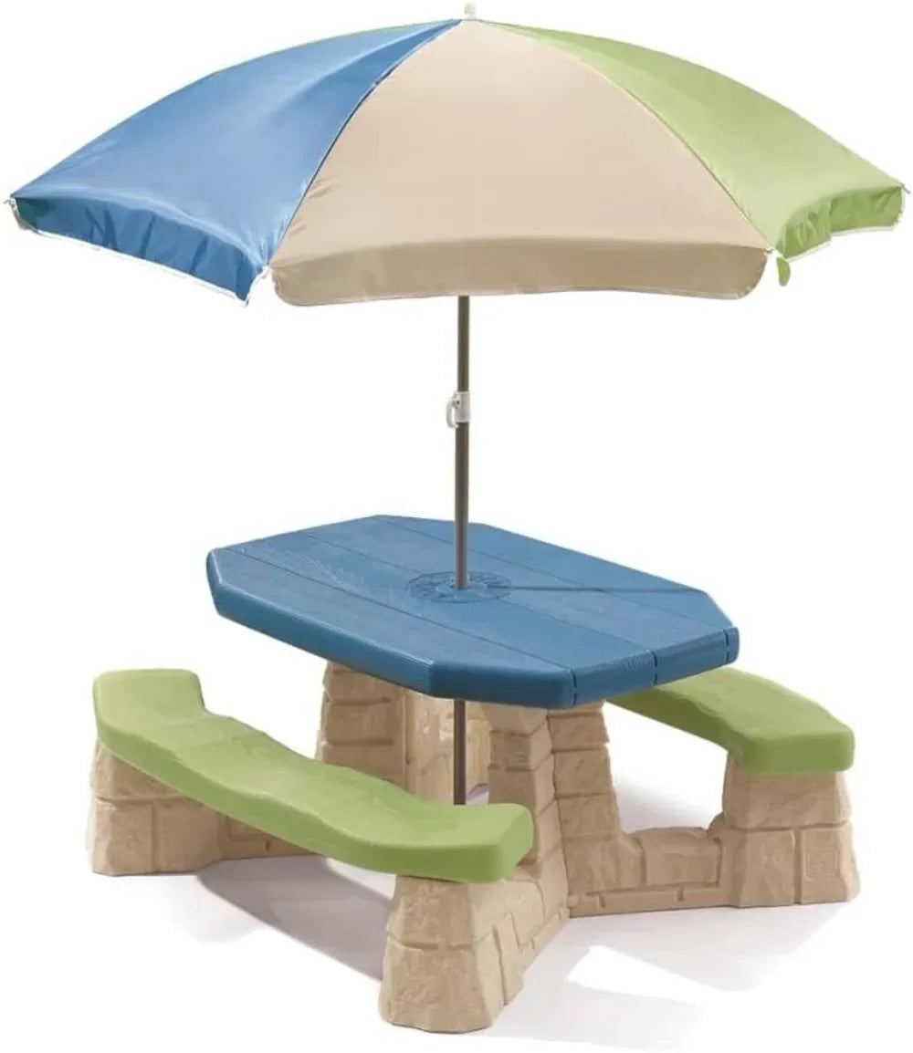 Kids Outdoor Picnic Table with Umbrella with Seating for 6