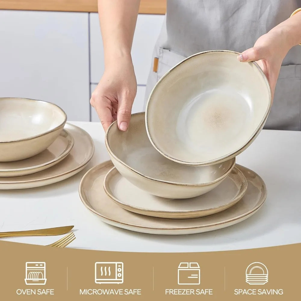 12 piece, Round Anti Shatter and Crack Resistant, Ceramic Dinnerware Set