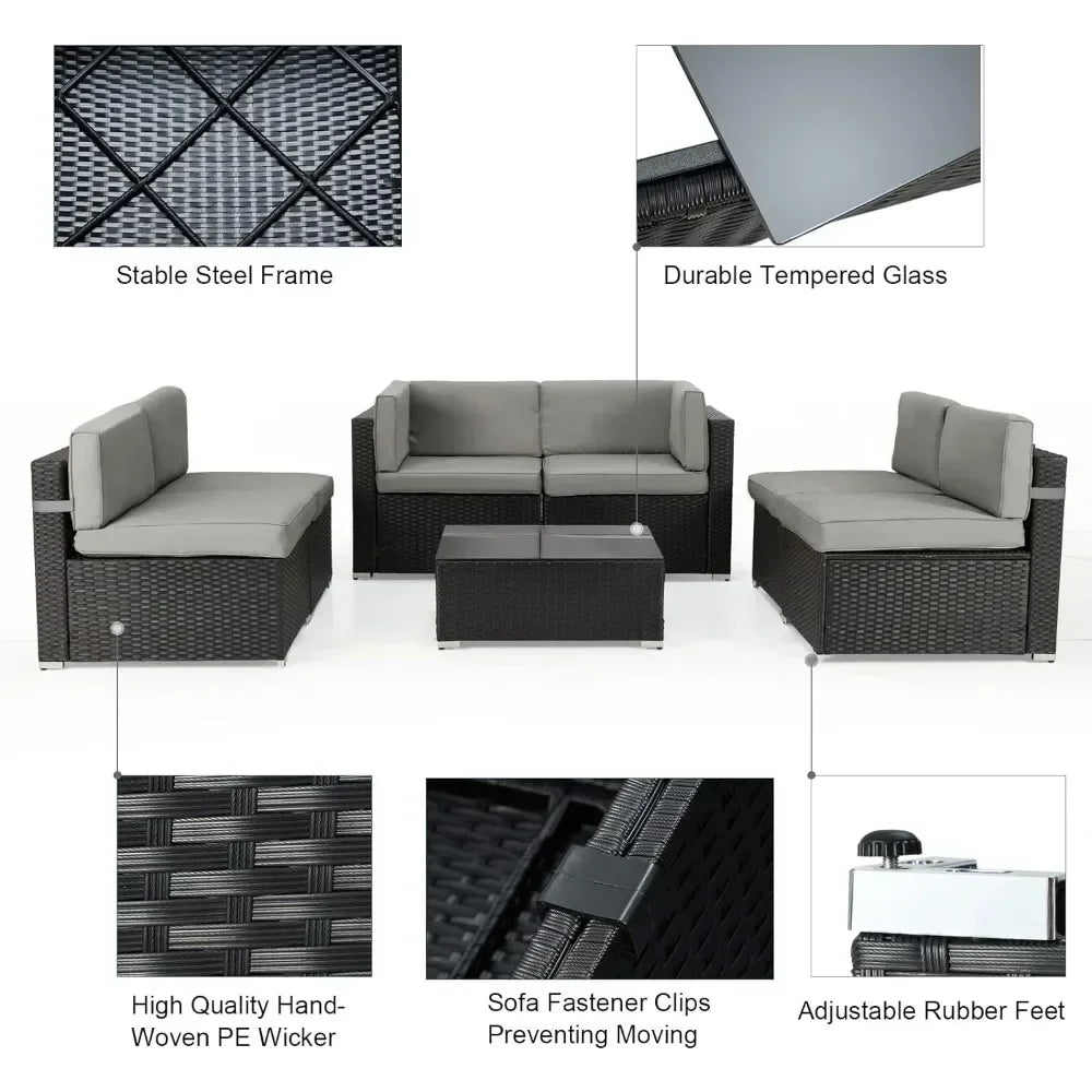 7 Piece PE Wicker Rattan Outdoor Sectional Sofa Set