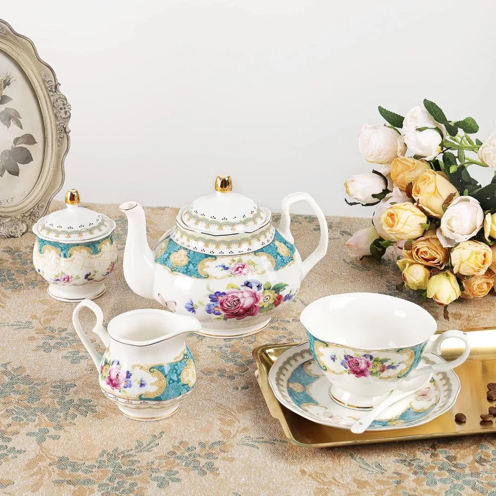 21-piece European Porcelain Tea Set Cup and Plate Service for 6