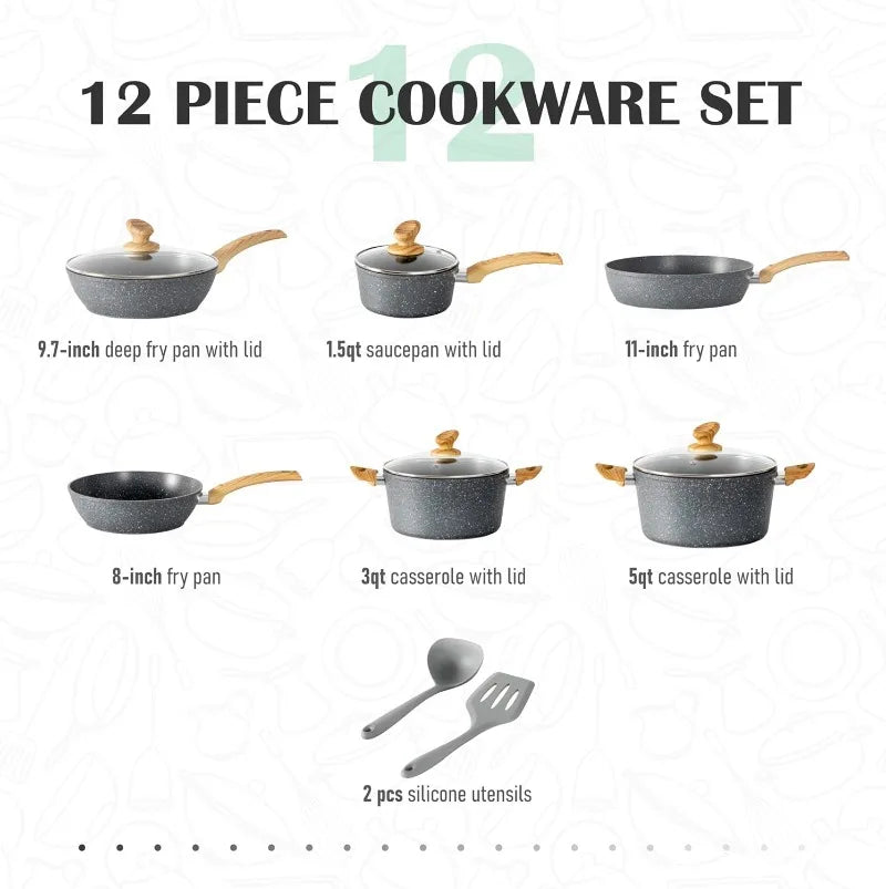 12/17-piece Granite Nonstick Cookware Sets