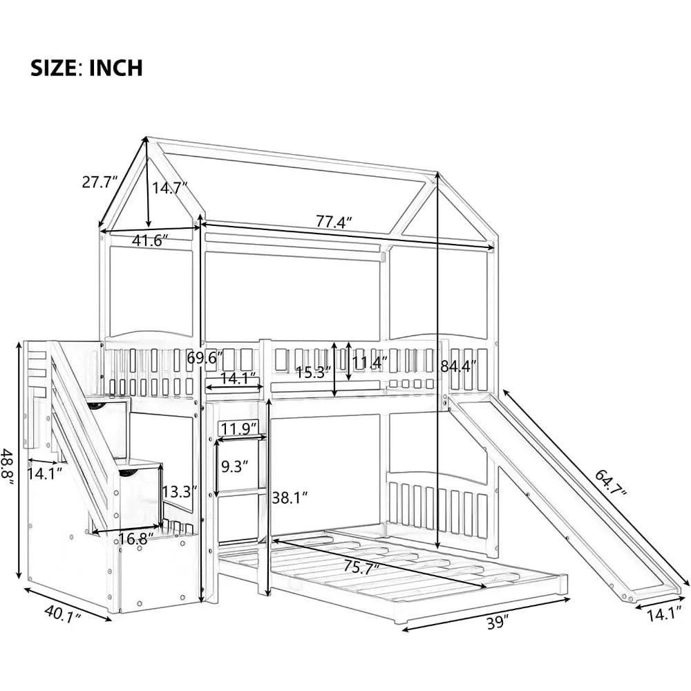 Toddler House Bunk Bed with Slide and Ladder