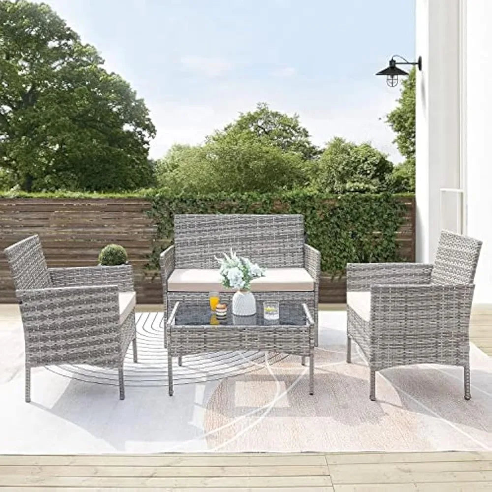 4 Piece Patio Furniture Set with Glass Table