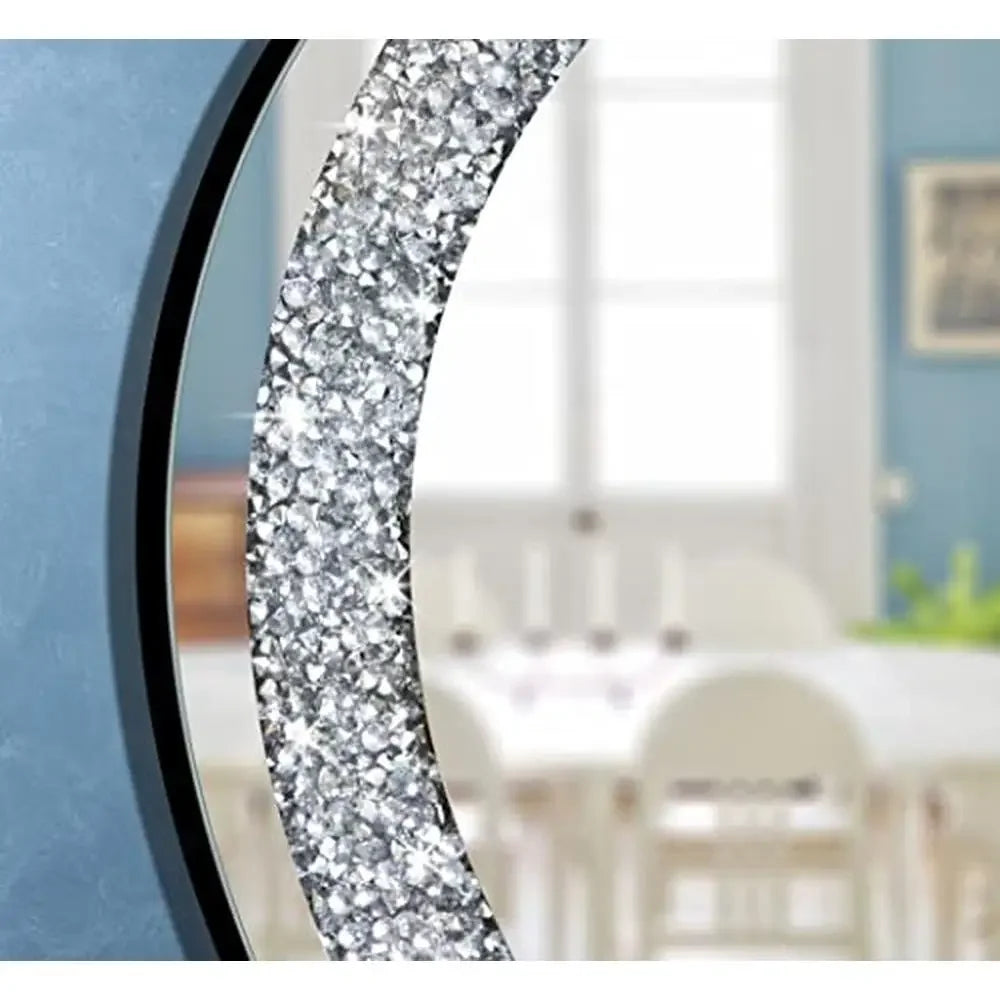 24x24 Inch Frameless Crystal Diamond Round Glass Wall Mirror