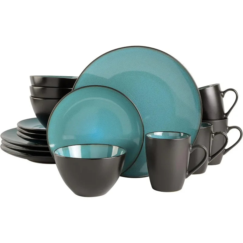 Round Reactive Glaze Stoneware Dinnerware Set, Service for 4 (16pc)