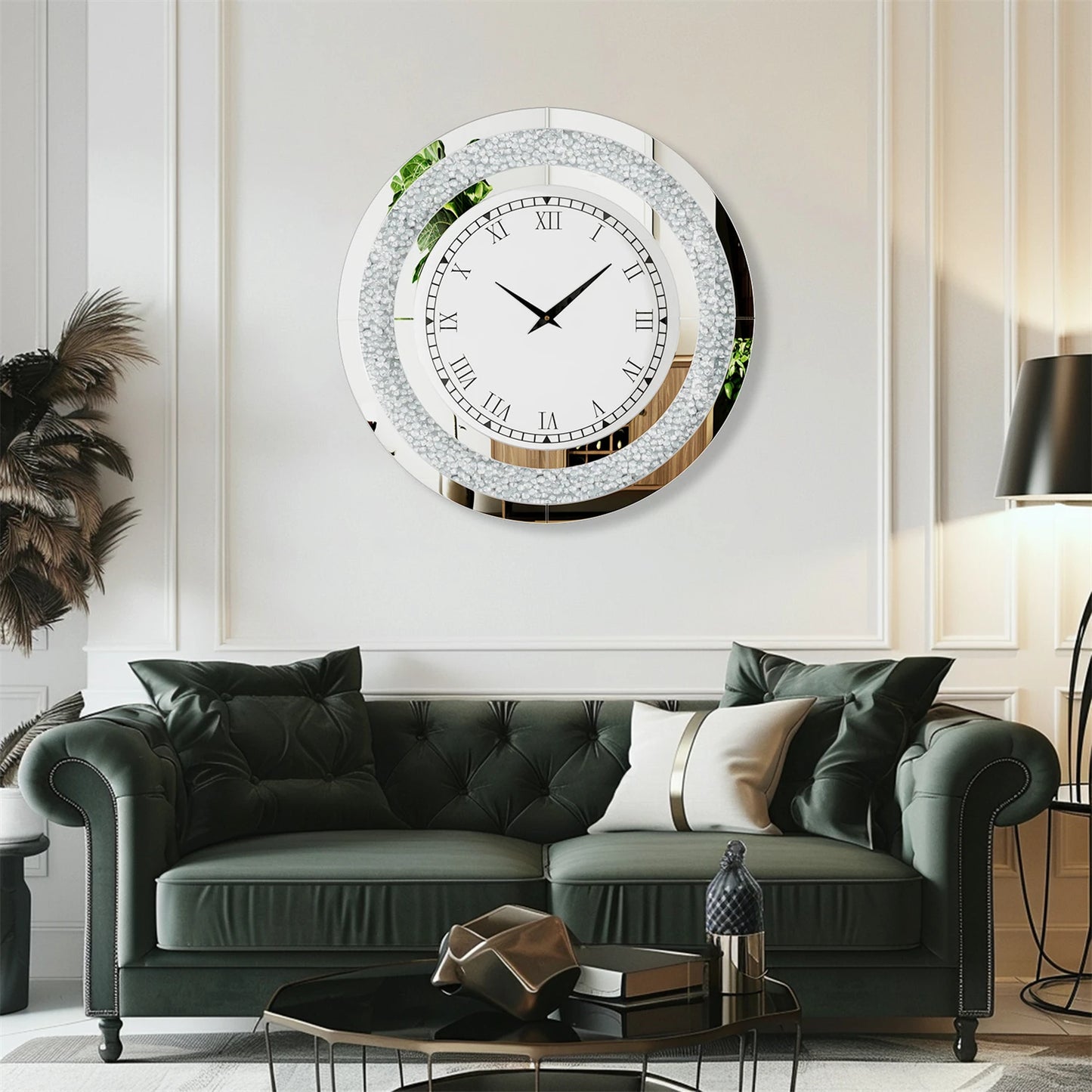60/80CM Sparkle Bling Round Mirrored Wall Clock
