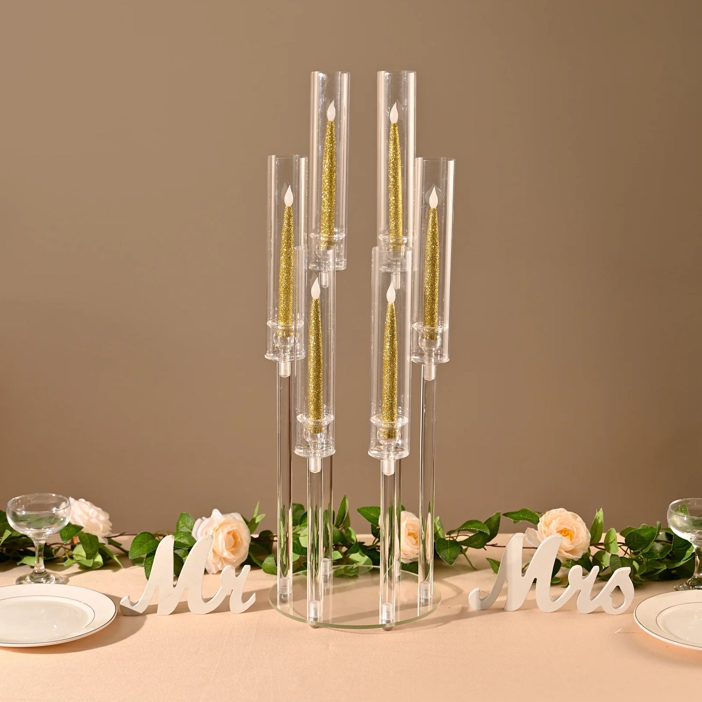 10pcs 6 Arm Clear Candelabras Candlestick Holder