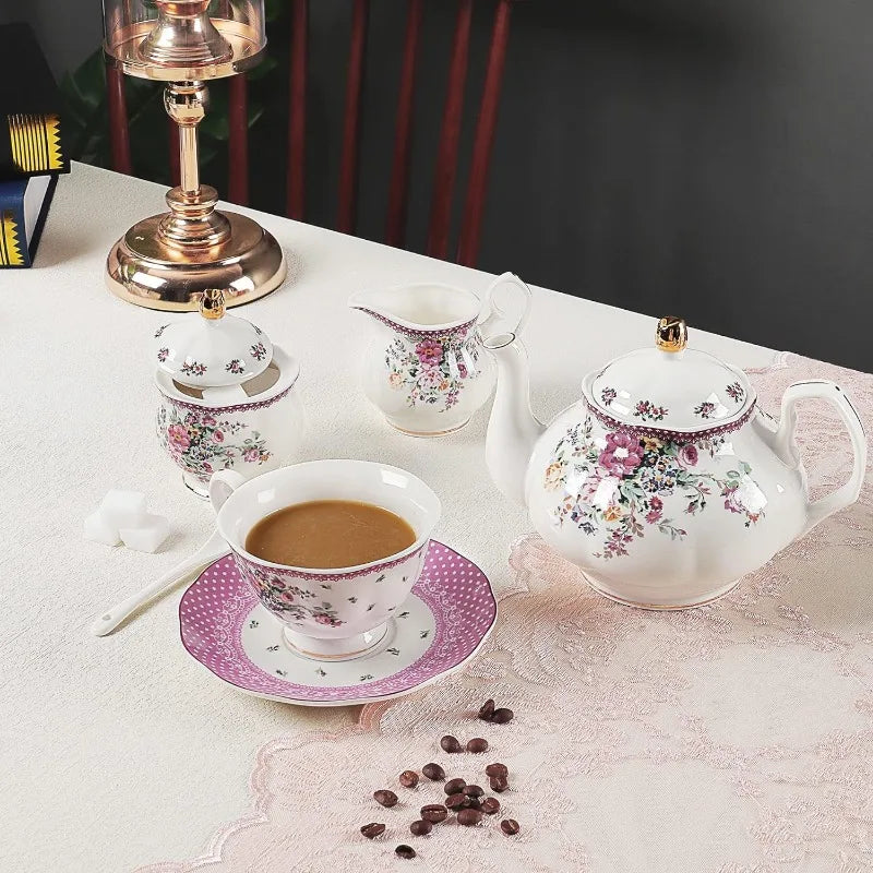 21 Piece Floral Porcelain Tea Set, for 6