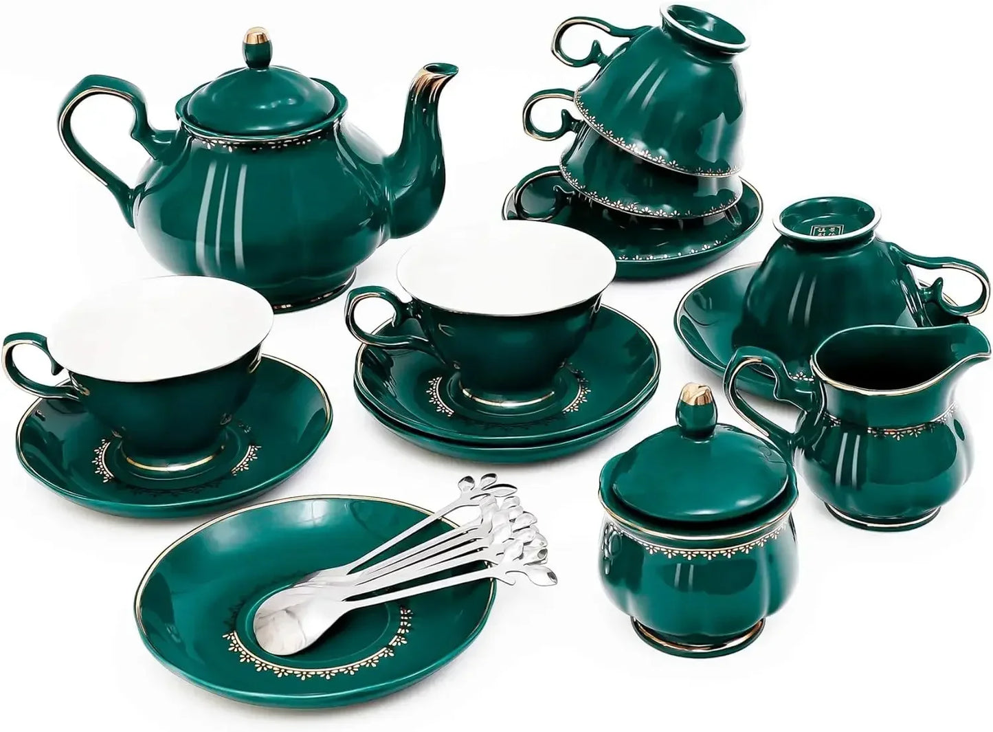 22-Piece Porcelain Ceramic Tea Set, Teapot and Cup Set, for 6