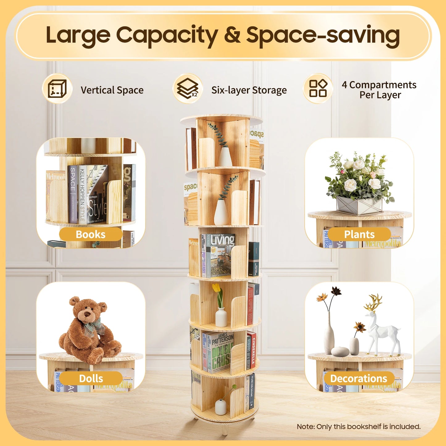 Kids' 6-Tier 360° Rotating Bookshelf