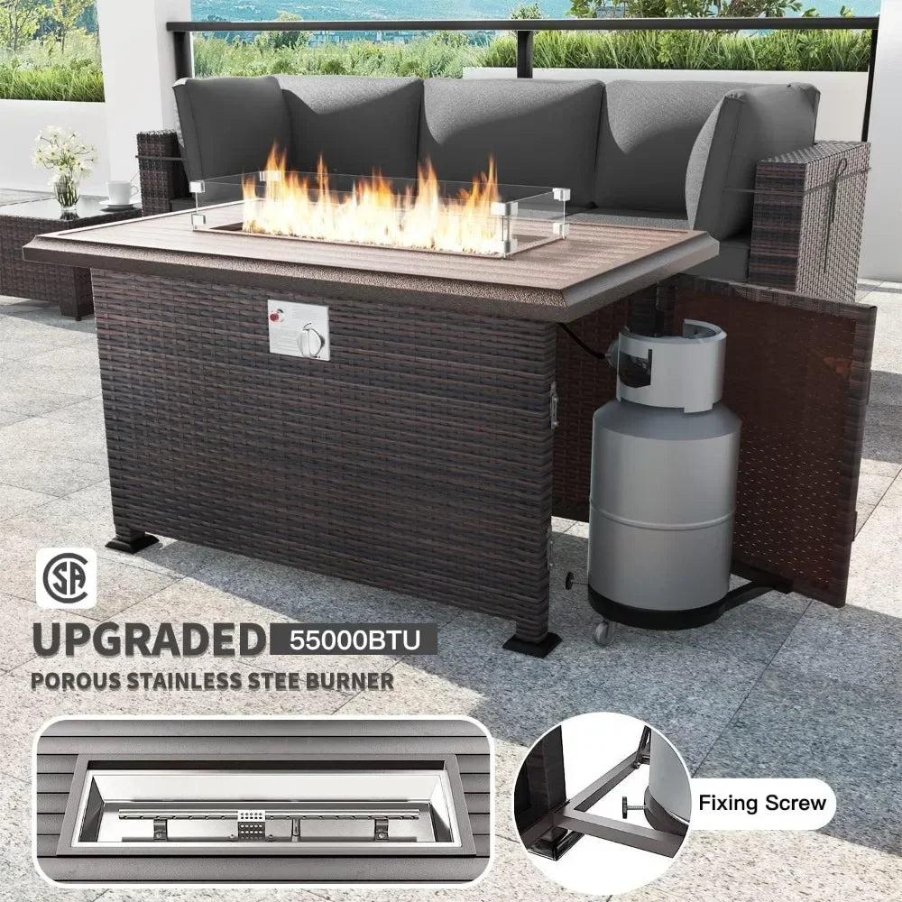 15PCS Outdoor Patio Furniture Set with 43" Gas Propane Fire Pit Table