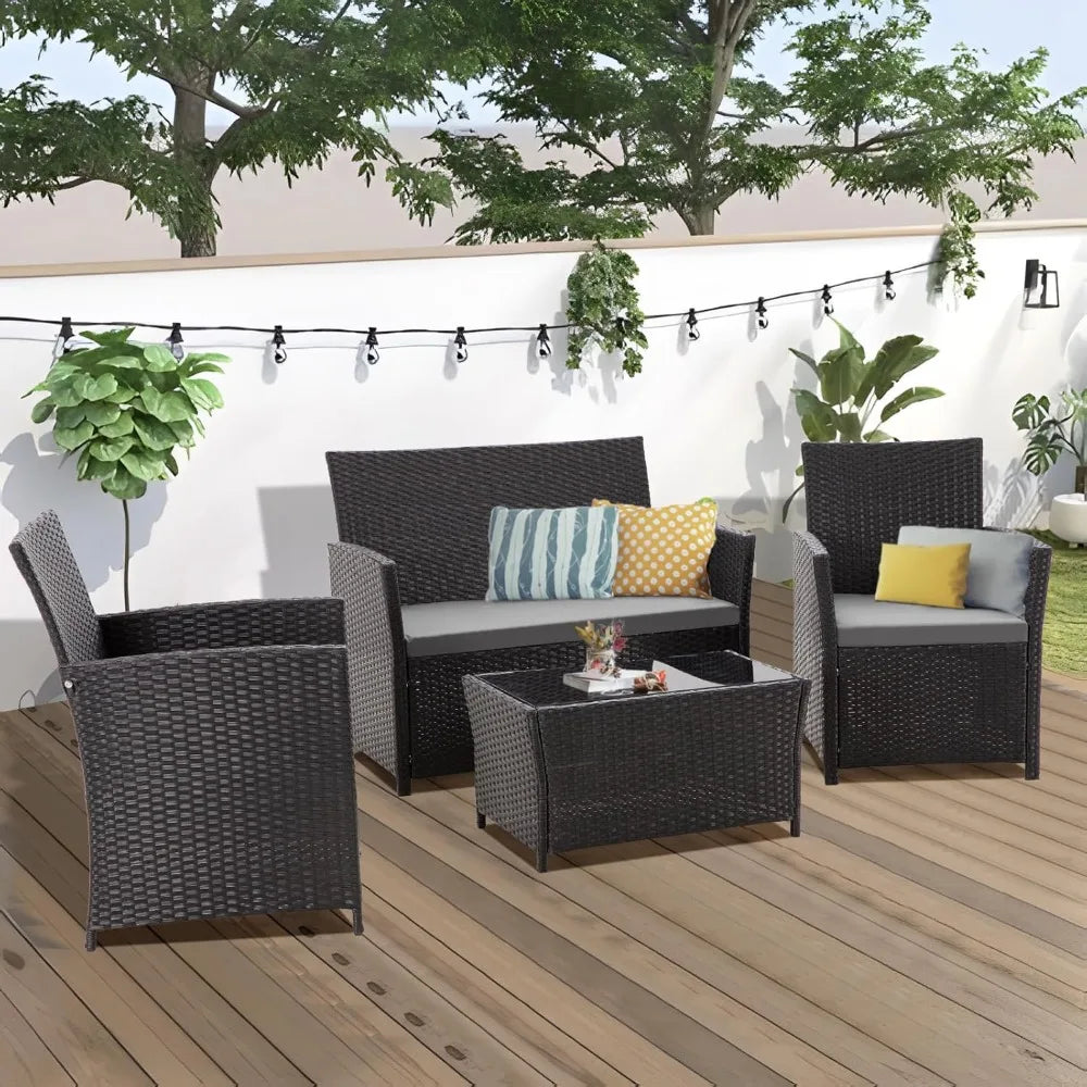 4 Piece Wicker Rattan Patio Sets, 5 Color Options