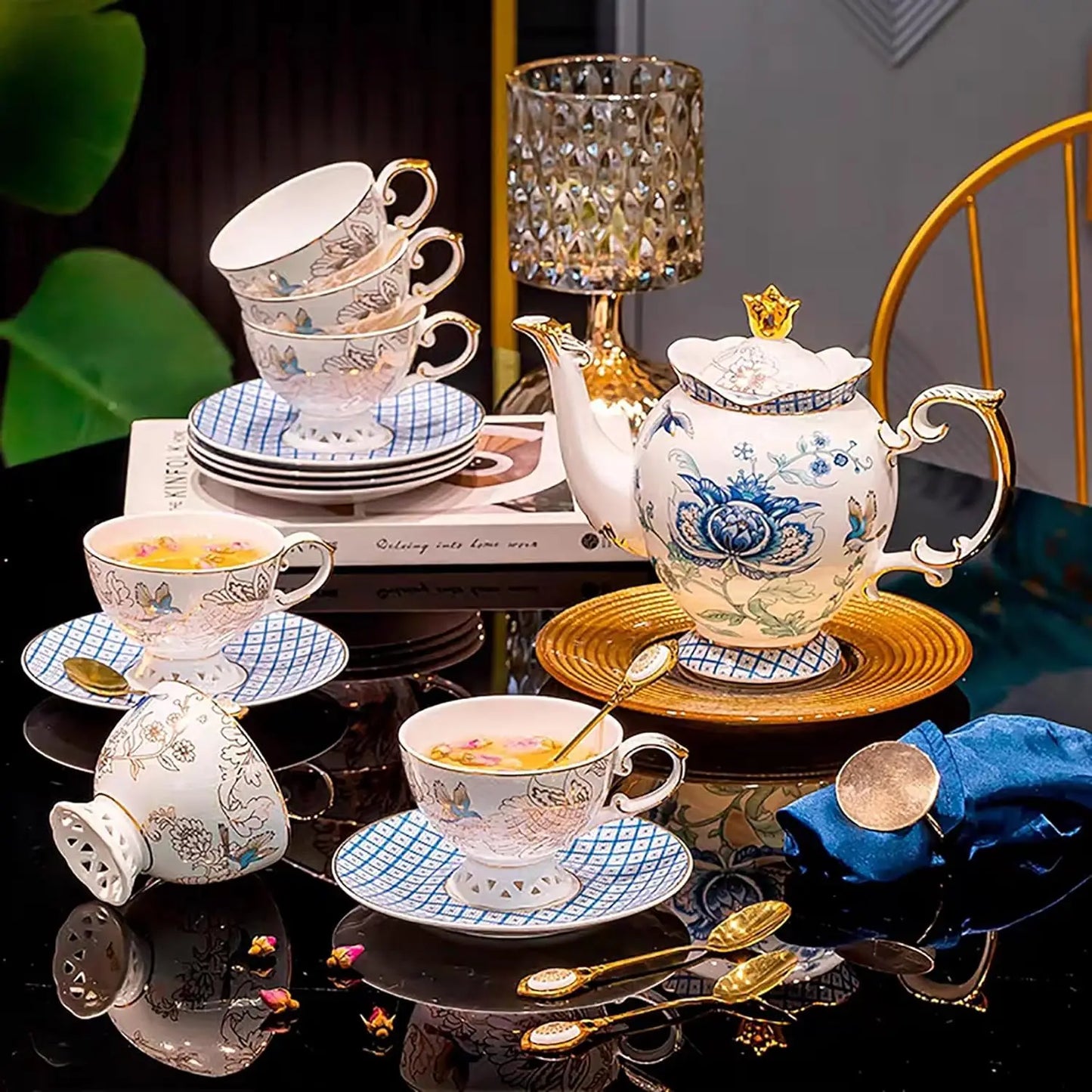 21-piece Elegant Bone China Tea Set