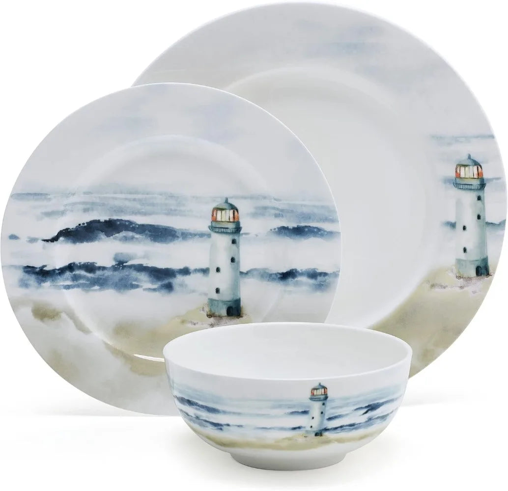 Mikasa Seaside Coastal Bone China Lightweight Chip Resistant 12 Piece Dinnerware Set