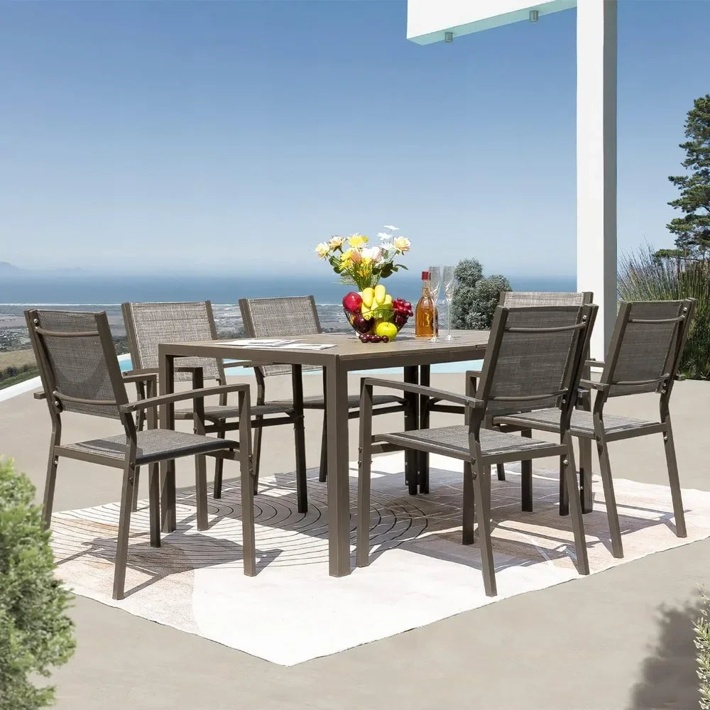 7 Piece Terrace Dining Outdoor Furniture Set with Weatherproof Table